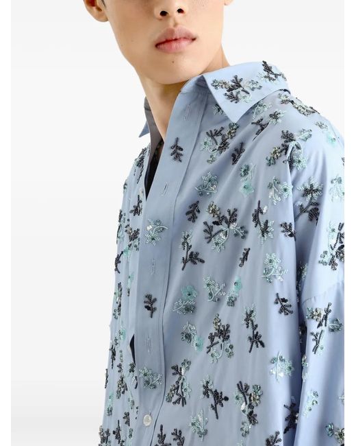 Dolce & Gabbana Blue Cotton Shirt With Embroidery for men
