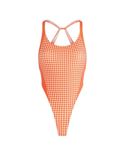 Jean Paul Gaultier Orange Gingham Open Back Swimsuit