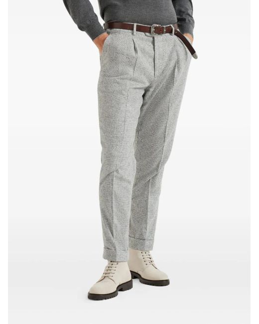 Brunello Cucinelli Gray Pleated Wool-Silk Blend Trousers for men