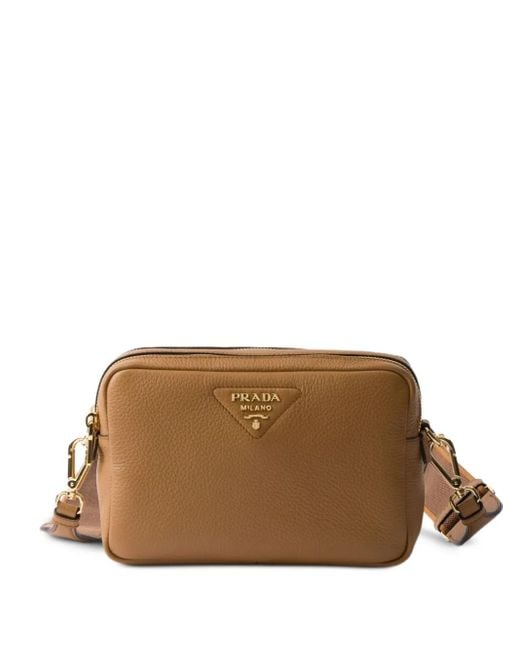Borsa A Tracolla Piccola Con Placca Logo di Prada in Brown