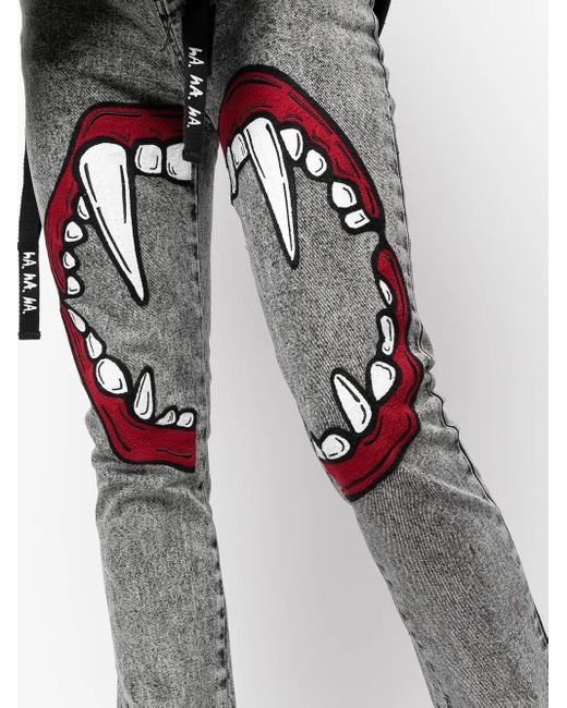 Haculla Gray Fang Lip-Print Skinny-Fit Jeans for men