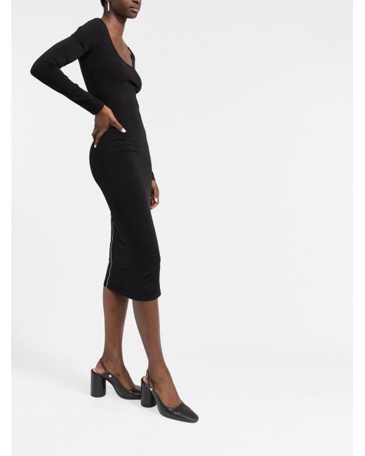 There Was One Black Long-Sleeved Knitted Midi Dress