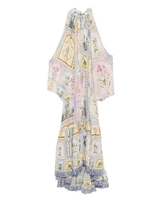 Camilla White Floral-Print Tiered Midi Dress