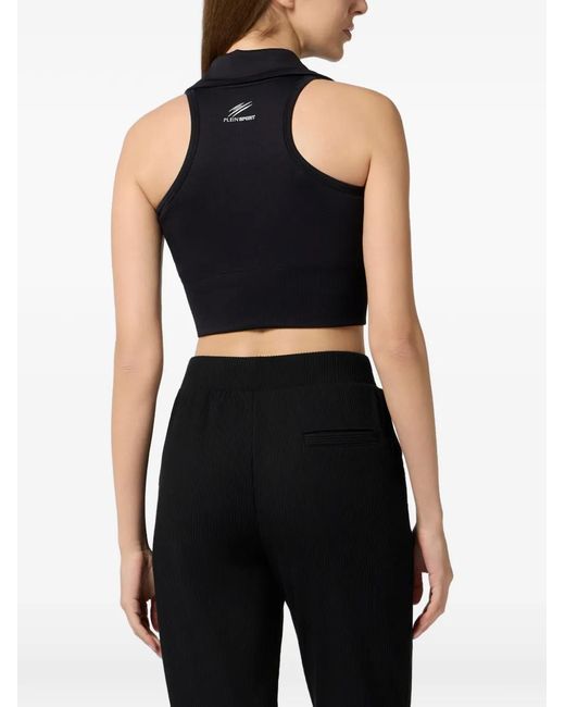 Philipp Plein Blue Ponited-Collar Crop Top
