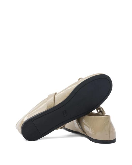 Miu Miu Natural Buckle Bow Ballet Flats