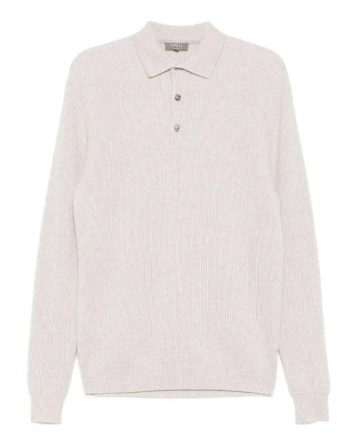N.Peal Cashmere White Ribbed Polo Shirt for men