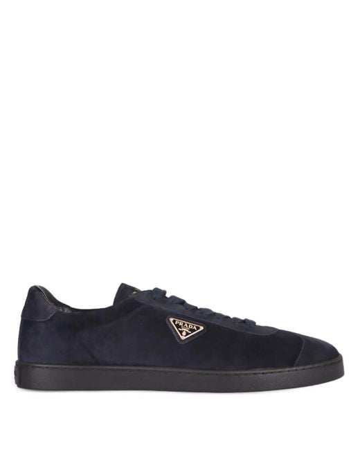 Prada Blue Logo-Plaque Suede Sneakers for men