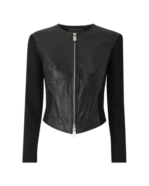 Pinko Black Leather Bustier Jacket With Zip