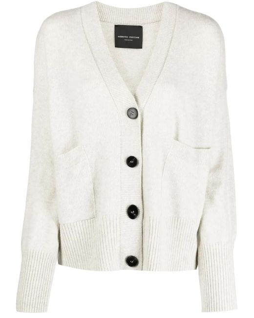 Roberto Collina White V-Neck Merino-Cashmere Cardigan