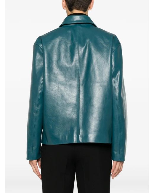 Sandro Blue Zip-Up Leather Jacket for men
