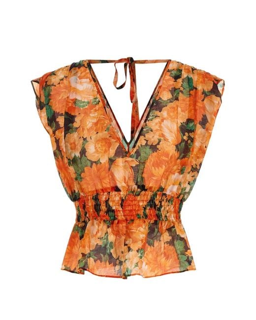 Pinko Orange Botanical Garden V-Neck Top