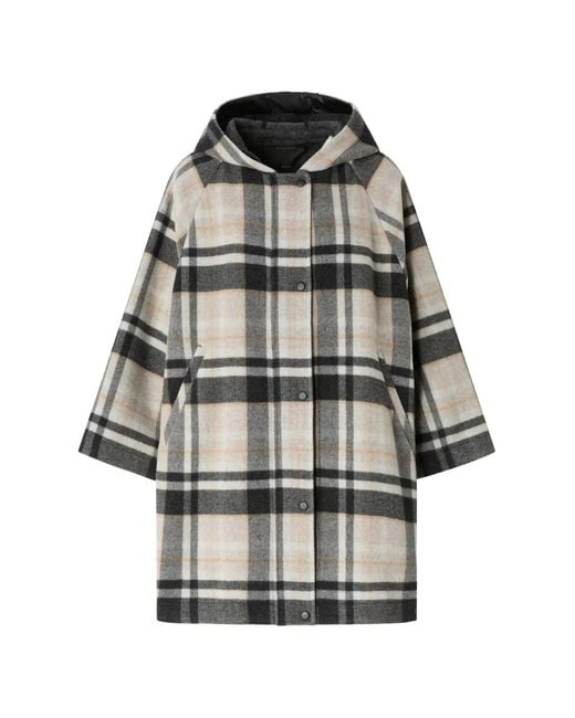 Pinko Gray Check Hooded Coat