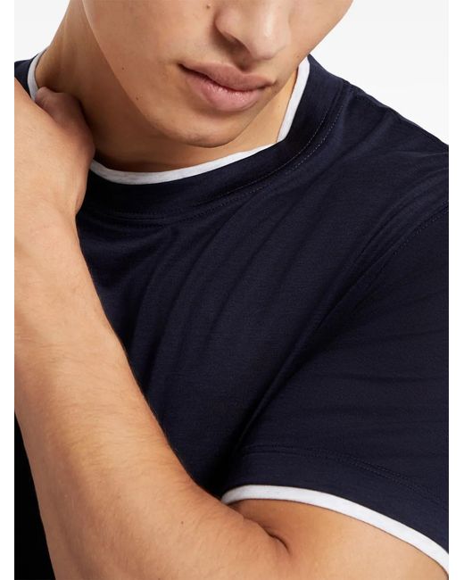 Brunello Cucinelli Blue Faux Layering Silk And Cotton T-Shirt for men