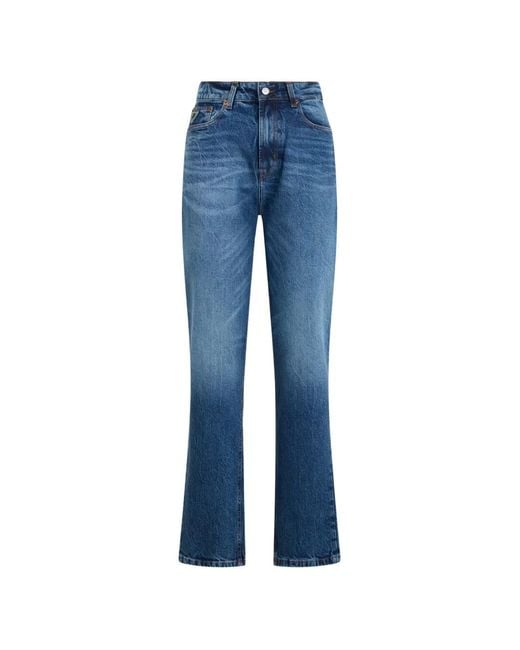 Lois Blue Logo-Patch Whiskered Jeans