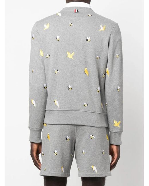Thom Browne Gray Embroidered Cotton Sweatshirt for men