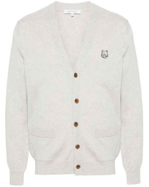 Maison Kitsuné White Grey Wool Fox Head Cardigan for men