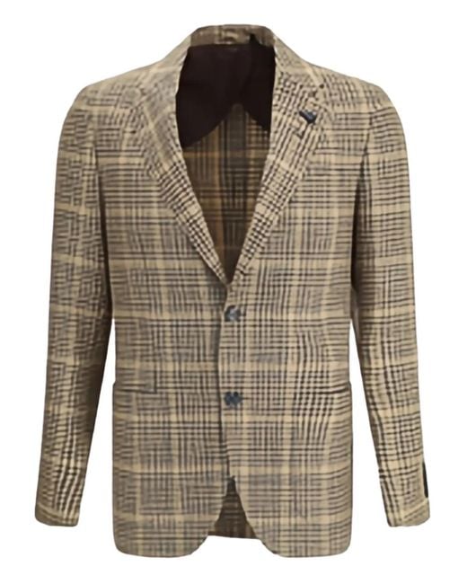 Lardini Brown Checked Two-Button Blazer for men