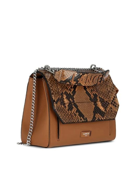 Lancel Brown Ninon Umhängetasche Mit Klappe Aus Pythonleder