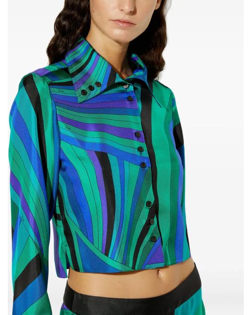 Emilio Pucci Blue Iride-Print Button-Up Shirt