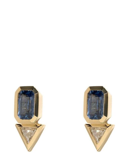 Azlee Blue 18kt Yellow Gold Trillion Diamond Stud Earrings