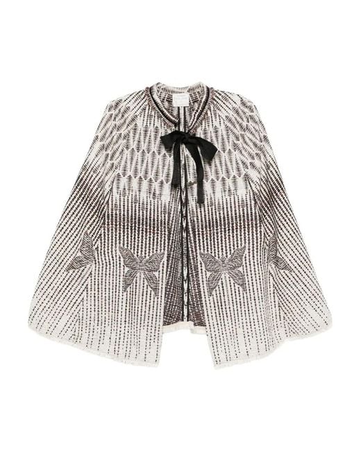 Forte_forte White Geometric-Pattern Bow Jacket