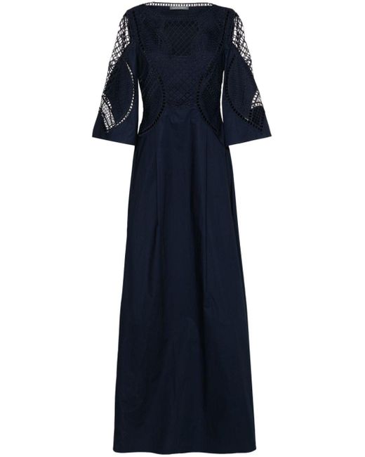 Alberta Ferretti Blue Lace Poplin Maxi Dress