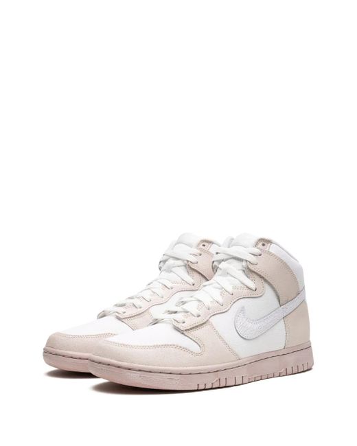 Nike White Dunk High Retro Prm "Cracked Leather Swoosh" Sneakers for men