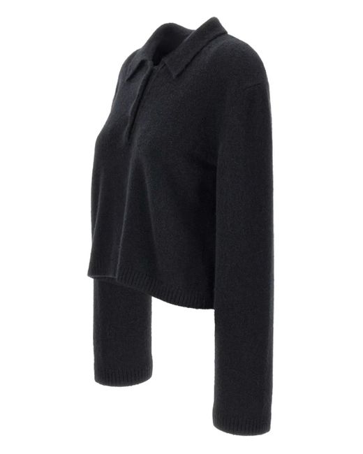 Laneus Black Cropped Long-Sleeve Polo Top