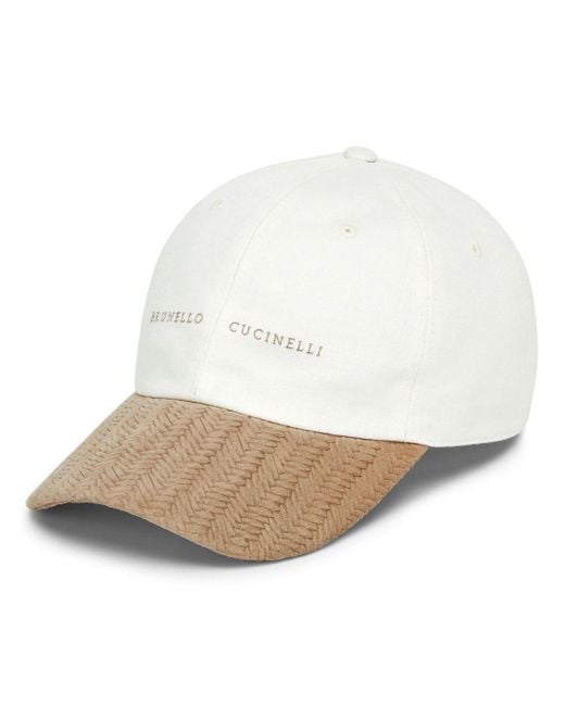 Brunello Cucinelli White Logo-print Linen Cap for men