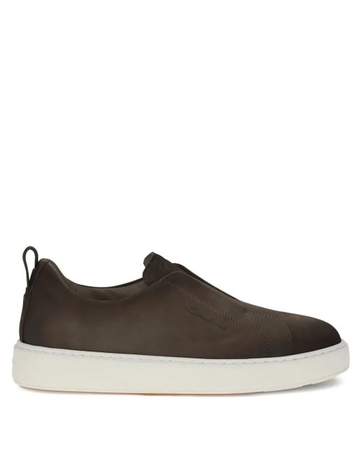 メンズ Santoni スリッポン レザースニーカー Brown