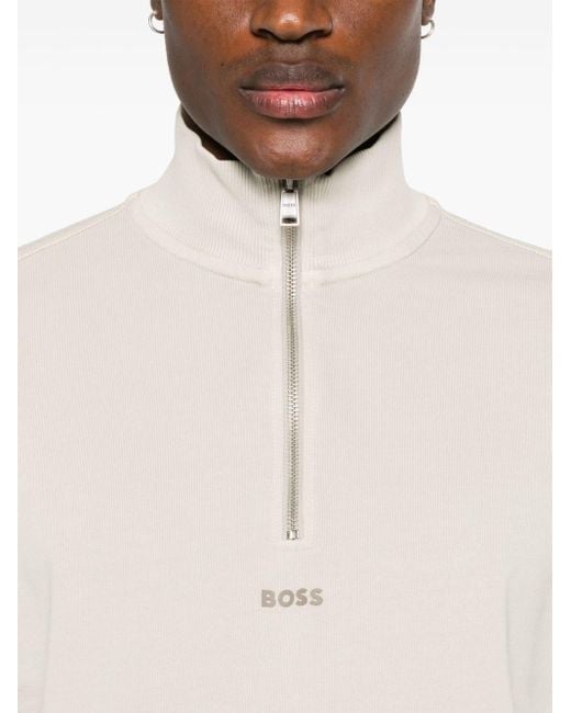 Boss White Logo-detail Cotton Sweatshirt for men