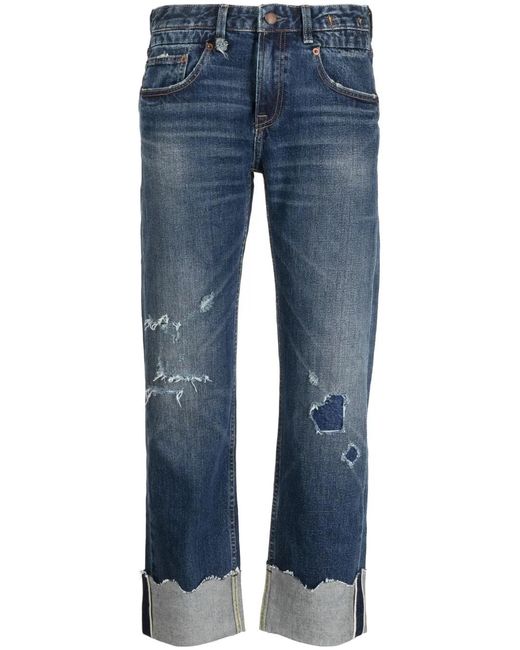 R13 Blue Ripped-Detail Straight-Leg Jeans