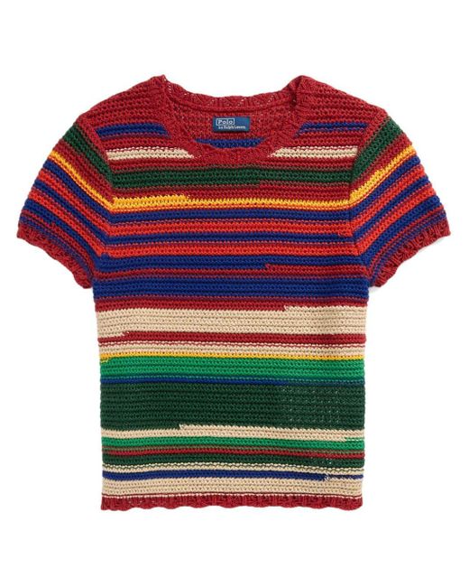 Polo Ralph Lauren Red Stripe-Pattern Crochet-Knit Top