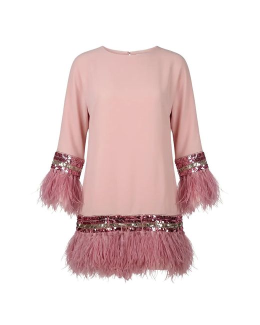 Valentino Garavani Pink Sequin-Embellished Feather-Trim Mini Dress