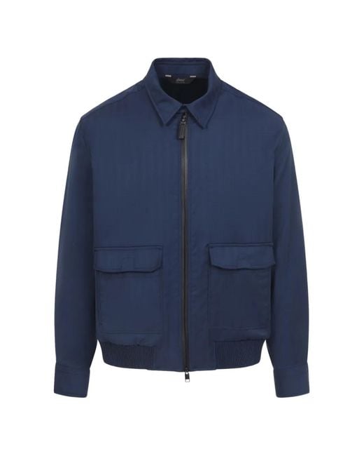 Brioni Blue Zip-Up Shirt Jacket for men