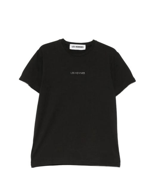 Les Hommes Black Logo-Detail Cotton T-Shirt for men