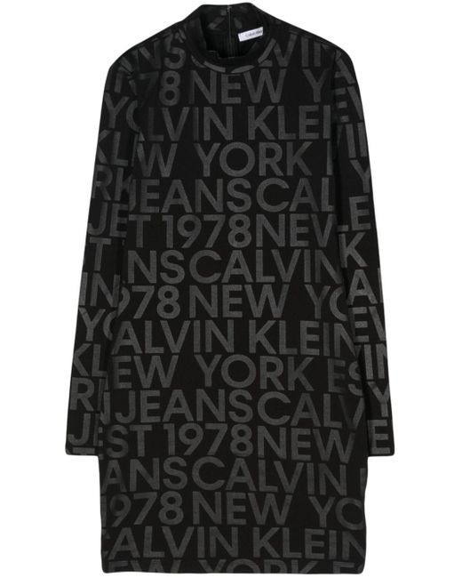 Calvin Klein Black Minikleid mit Logo-Print