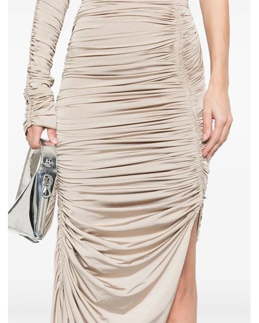 Mugler Natural Asymmetrical Pierced Ruched Dress