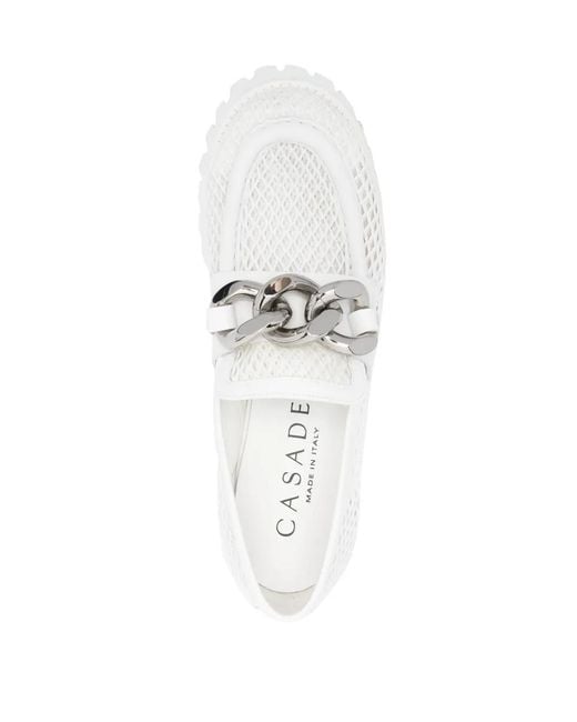 Casadei White Tappeur Netweb Loafers