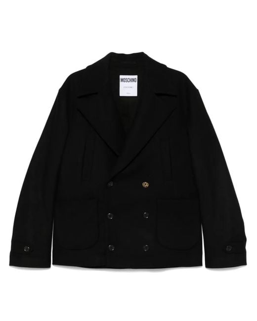 Moschino Black Double-Breasted Peacoat for men