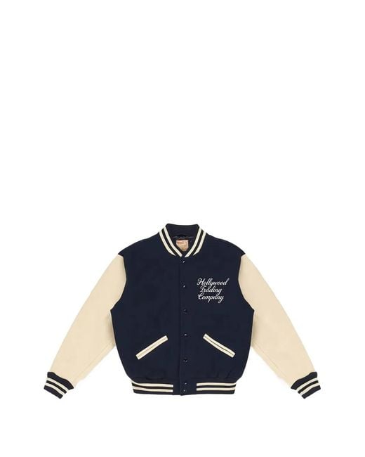 HTC Blue College Logo-Embroidered Varsity Jacket for men