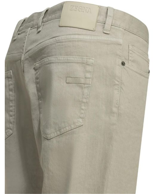 Zegna Natural Logo-Patch Linen Trousers for men