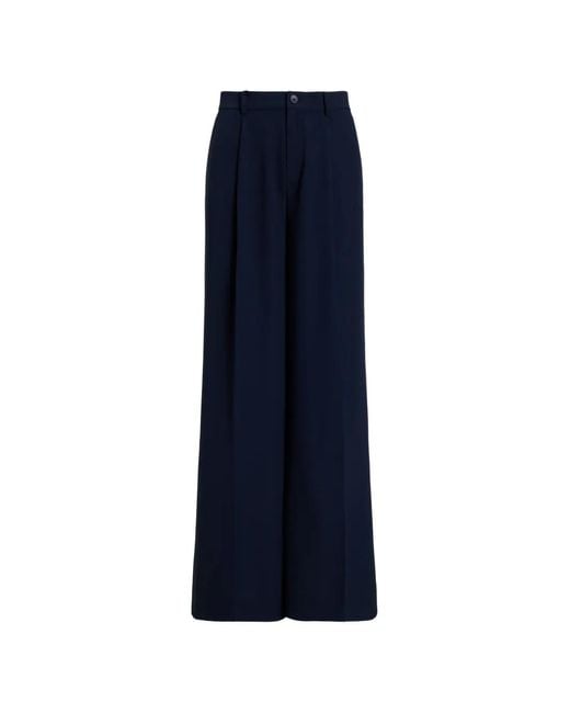 Ralph Lauren Blue Pantalon Ample À Design Plissé