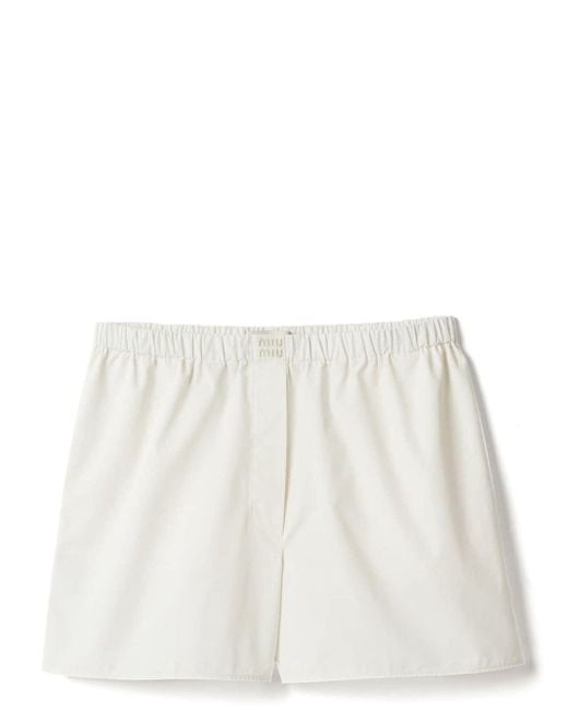 Miu Miu White Logo-embroidered Cotton Shorts