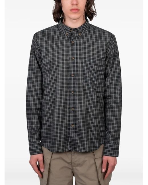 GIMAGUAS Gray Jeremy Check-Pattern Button-Down Shirt for men