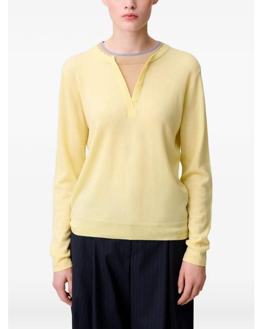 Claudie Pierlot Yellow Embroidered Scallop-Trim Sweater