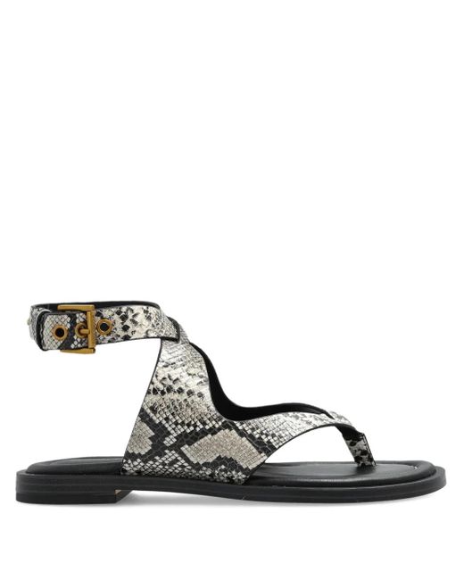 MICHAEL Michael Kors Gray Irene Embossed Snake-Motif Flat Sandals