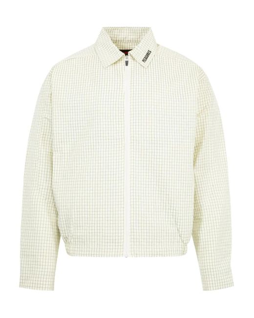 Pleasures White Shifty Check-Patterned Zip-Up Jacket for men