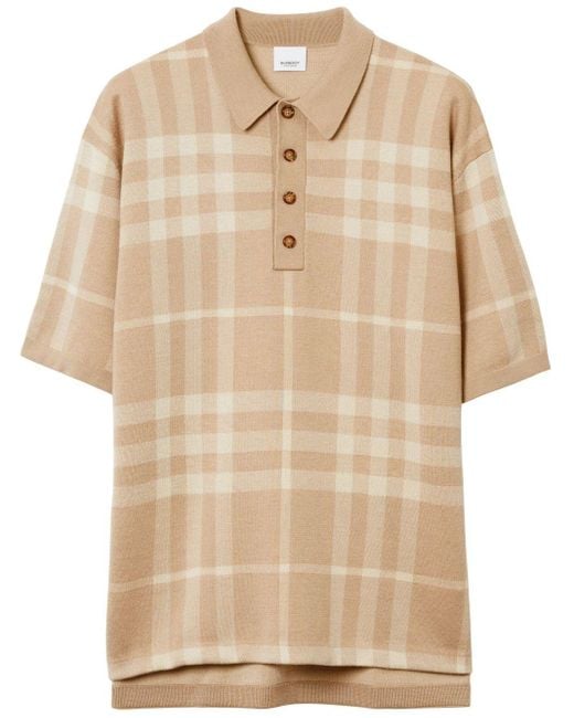 Burberry Natural Check-pattern Wool-silk Blend Polo Shirt for men