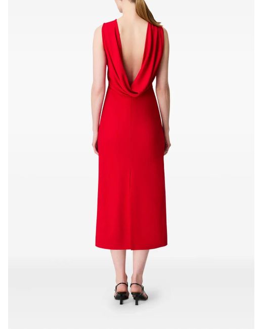 Another Tomorrow Red Cowl-Back Midi Dress